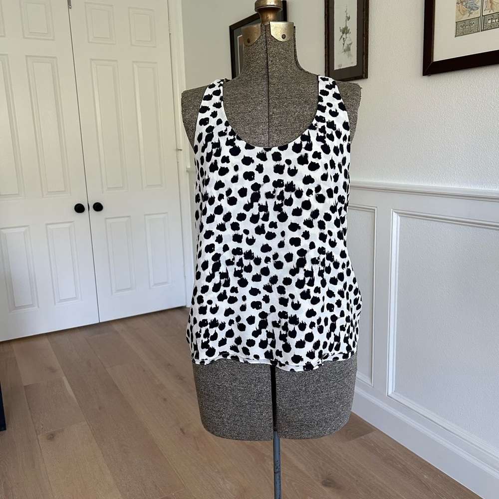ALC Black and White Animal Print Flowy Silk Tank Top